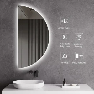 Modern Half Round LED Bathroom Mirror Backlit Wall Mounted Vanity Mirror