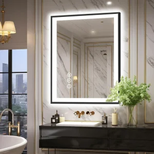 Modern LED Bathroom Mirror Three color Adjustable Vanity Mirror with Skin Care Anti fog Anti break Functions Salon & Gym Use