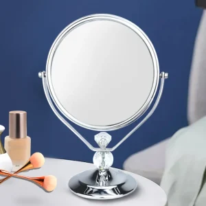 Modern Luxury Crystal Decorative Desktop Makeup Mirror Rotated Double Sides Magnifying Mirror Freestanding Makeup Mirror