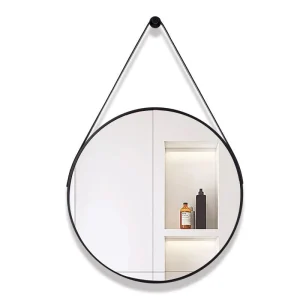 Modern Round Wall Hanging LED Makeup Mirror with Glass Lenses and Mirrored Frame for Basin Sink Salon Apartment or Villa