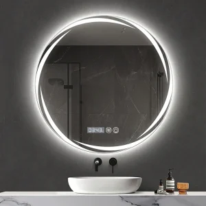 Modern Round Wall Mounted LED Vanity Mirror with IP65 Rating and Aluminum Alloy Frame Illuminated Bathroom Makeup Mirror