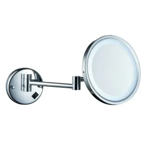 Modern Wall Mounted Illuminated LED Metal Chrome Beauty Makeup Mirror Folding Single Sided Round Princess Mirror