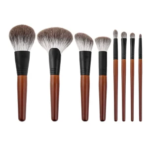 Ms.miau Professional 8 Piece Fiber Snow Fox Hair Wood Handle Angular Blush Flat Shape Soft Touch Makeup Brush Set for Face