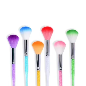 Multi Color Beauty Makeup Tool Single Powder Blusher Brush with Drill Through Color Handle for Concealer and Lip Gloss