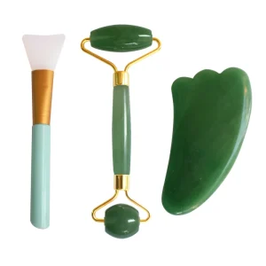Multi Color Natural Rose Quartz Jade Roller & Gua Sha Set Facial Skincare Massage Tool