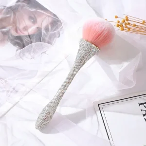 Multi Color Rhinestone Makeup Brushes Glitter Handle Large Powder Brush for Beauty & Nail Art Use