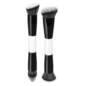 Multi Functional 5pcs Single Double Ended Round Wood Handle Angular Blush Synthetic Hair Makeup Brush for Face Eyes Contour