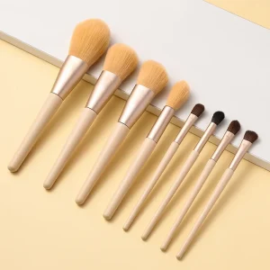 Multi Functional Beauty Tool Synthetic Hair 12 Piece Milk Tea Color Face & Eye Makeup Brush Set Color Box