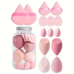 Multicolor 14Pcs Makeup Sponge Set Soft Fine Texture Powder Puff and Beauty Sponge Latex Free Make up Sponge Set with Jar