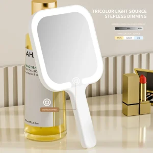 Multifunctional Handle Vanity Mirror LED Makeup Tools Square Shape Compact Print Mini Cosmetic Hand Hi Mirror