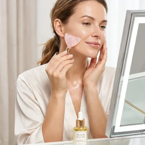 Mushang Angel Natural Rose Quartz Gua Sha Roller 2 in 1 Jade Roller with Facial Massage & Anti Aging Functions OEM Gift Box