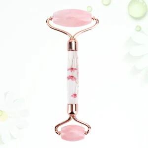 Natural 3a Jade Roller Rose Quartz Facial Flower Rod Rodillo De Facial Cuarzo Jade Rosa Para Masaje Facial and Uplift