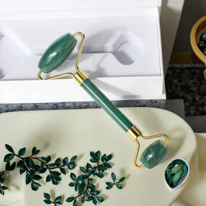 Natural Aventurine Green Jade Facial Roller Gentle Body Care Massager Tool for Spa and Beauty Treatment