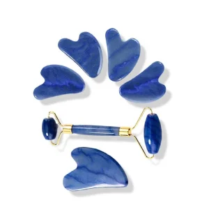 Natural Blue Aventurine Jade Roller and Guasha Set for Face
