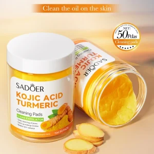 Natural Cotton Exfoliating Turmeric Kojic Acid Face Cleanser Pad Skin Brightening Turmeric Cleansing Pads for Face Dark Spots