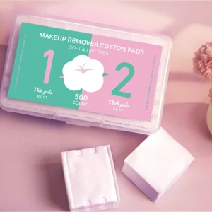 Natural Cotton Hypoallergenic Lint Free Super Soft Disposable Square Facial Cleansing Makeup Remover Pads 3 Layer Absorbent
