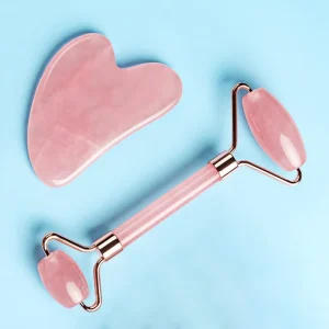 Natural Crystal Facial Jade Roller and Gua Sha Face Scraping Massage Tool Pink Black Gemstone Facial Body