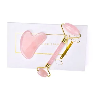 Natural Crystal Rose Quartz Gua Sha Scraping and Jade Roller Face Application Massage Slimming Tool Guasha Rose Quartz Roller