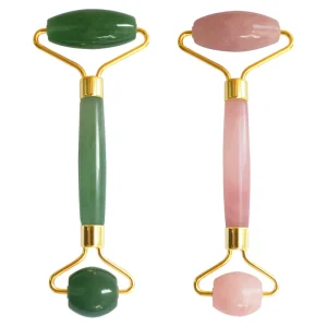 Natural Crystal Stone Rose Quartz Jade Roller for Facial Tool Massage Jade Roller and Gua Sha Set for Face