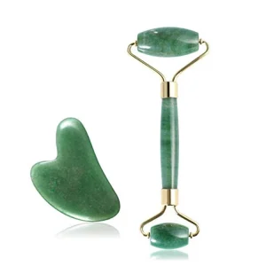 Natural Facial Jade Stone Roller Set Skin Tightening Massage Roller Wheel with Gua Sha Scraping Tools for Face