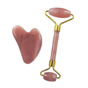 Natural Facial Massage Roller Set with Polished Engraved Jade Crystal Tools for Skin Care