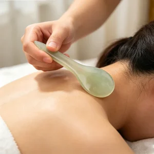 Natural Green Jade Gua Sha Spoon Facial Scraping Tool for Anti Aging & Dark Circles Relief