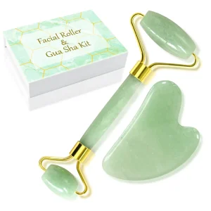 Natural Green Jade Roller and Gua Sha Board for Face Gua Sha Facial Tools Set