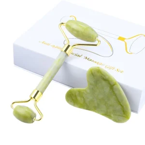 Natural Green Jade Stone Body Facial Neck Skin Care Roller Guasha Massage Kit High Quality Face Roller and Gua Sha Set