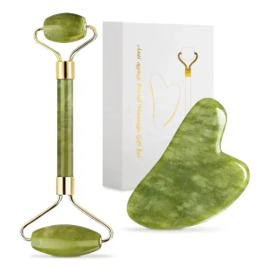 Natural Heart Shaped Green Jade Facial Massager Roller Anti Aging and Weight Loss Tool for Home Use Includes Packaging Box