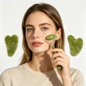 Natural Jade Face Lifting Massagers Set Crystal Guasha Roller Face Head Neck Spa Natural Massage Facial Roller Guasha Set