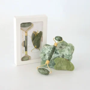 Natural Jade Facial Roller for Dark Circles Gua Sha Set Green Application for Face