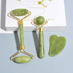 Natural Jade Gua Sha Board Facial Body Roller US Plug Whitening Beauty Massage Tool for Home Use
