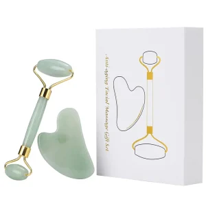 Natural Jade Gua Sha Roller Set Beauty Device Jade Heart-shaped Gua Sha Board Set Massager Jade Carving Gift Box