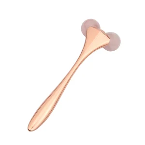 Natural Jade Roller Metal Handle Face & Eye Massager with Glitter Finish Rose Gold Silver Color Skin Lifting