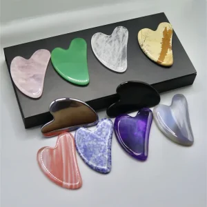 Natural Jade Rose Quartz Heart Shaped Scraping Board Roller Set Beauty Face Slimming Pink Quartz Roller Massager