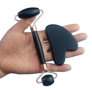 Natural Obsidian Jade Roller Double Head Facial Massager for Anti Aging Slimming Gua Sha Massage Face Eyes Body