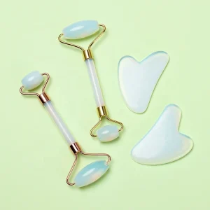 Natural Opalite Mute Style Jade Roller for Face Eye Neck Beauty Anti Aging Facial Gua Sha Roller