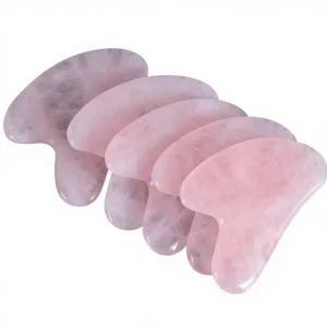 Natural Powder Rose Shi Ying Polished Heart shaped Finger Thumb Scraping Plate Gua Sha Ornament Beauty Container Model 001