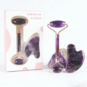 Natural Purple Jade Stone Facial Roller Massager for Face Lift and Acne Treatment