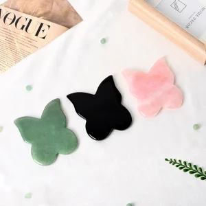 Natural Quartz Facial Scraping Massage Tool Butterfly Shape Crystal Healing Stone Gua Sha Board