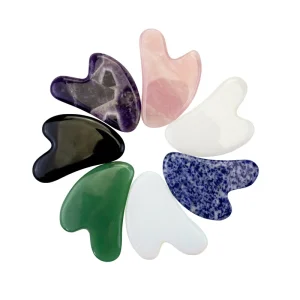 Natural Rose Quartz Jade Stone Guasha Board Scraping Facial Massage Beauty Tools Jade Roller Heart Shape Gua Sha