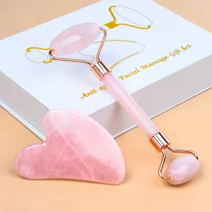 Natural Rose Quartz Pink Crystal Stone Face Skin Care Roller Guasha Massage Kit Custom Logo Jade Facial Anti Aging Gua Sha Set