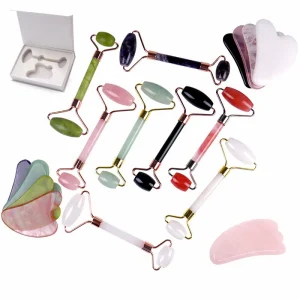 Natural Rose Quartz Roller Facial Jade Roller Stone Gua Sha Scraper Face Lifting Massage Skin Eye Body Massager Tool