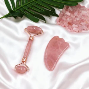 Natural Stone Head Neck Spa Massager Jade Facial Massage Roller and Guasha Set Green Jade Roller Gua Sha