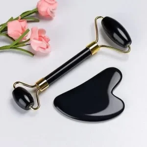 Natural Two Sided Jade Facial Roller & Gua Sha Set Face & Neck Massager Beauty Tool