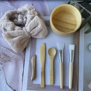 Natural Wood Bamboo Facial Care Salon Spoon 4PCS Set Mask Brush Spatula Bowl