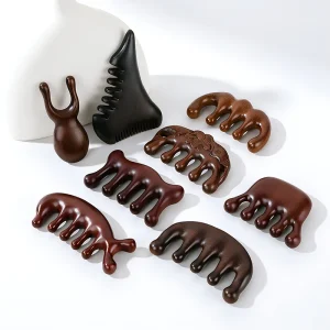 Natural Wood Gua Sha Scalp Massage Comb Sandalwood Wide Tooth Guasha Scraping Head Face Hair Scalp Massage Brush