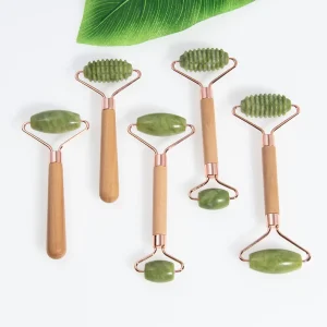 Natural Xiuyan Jade Anti Aging Facial Gua Sha Jade Spikey Roller for Face Massage Skin Care Tool