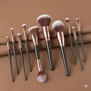 New 10-Piece Portable Makeup Brush Set Concealer Custom Private Label Logo No Logo Champagne Gold Black Face Makeup Brushes