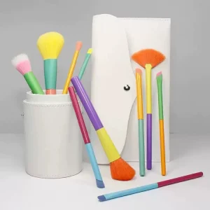 New 10 Piece Watercolor Face Makeup Brush Set with Concealer Tools Multi Color Portable Beauty Kit